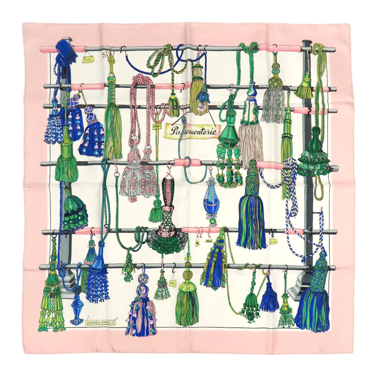 HERMES シルク 大判 カレ 90 PASEMENTERIE 紐飾り スカーフ– TS