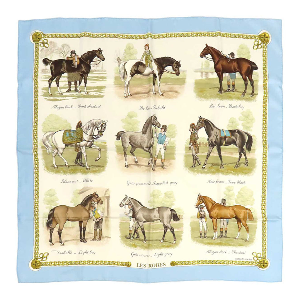 ROBE LÉGÈRE HERMES 馬　カレー90スカーフ HERMES シルク 大判 カレ 90 LES ROBES 馬の毛色 スカーフ– TS Trading