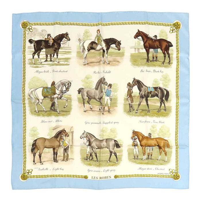 HERMÈS  
Grand carré en soie  
Carré 90 LES ROBES Couleur de poil de cheval Écharpe