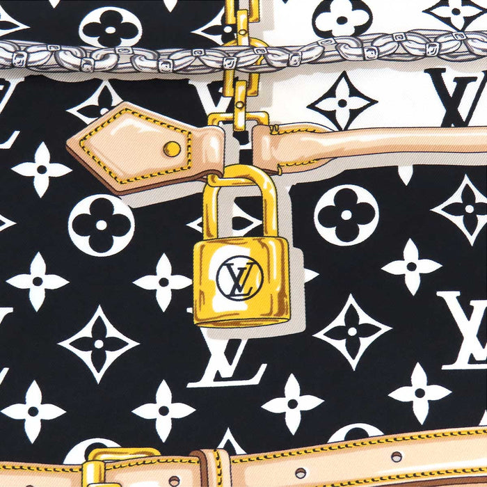 LOUIS VUITTON 
LV シルク 大判 レザーストラップ柄 チェーン柄 パドロック柄 
モノグラム コンフィデンシャル スカーフ
