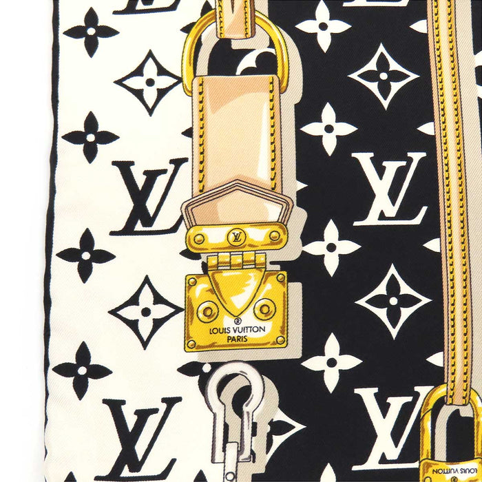 LOUIS VUITTON 
LV シルク 大判 レザーストラップ柄 チェーン柄 パドロック柄 
モノグラム コンフィデンシャル スカーフ