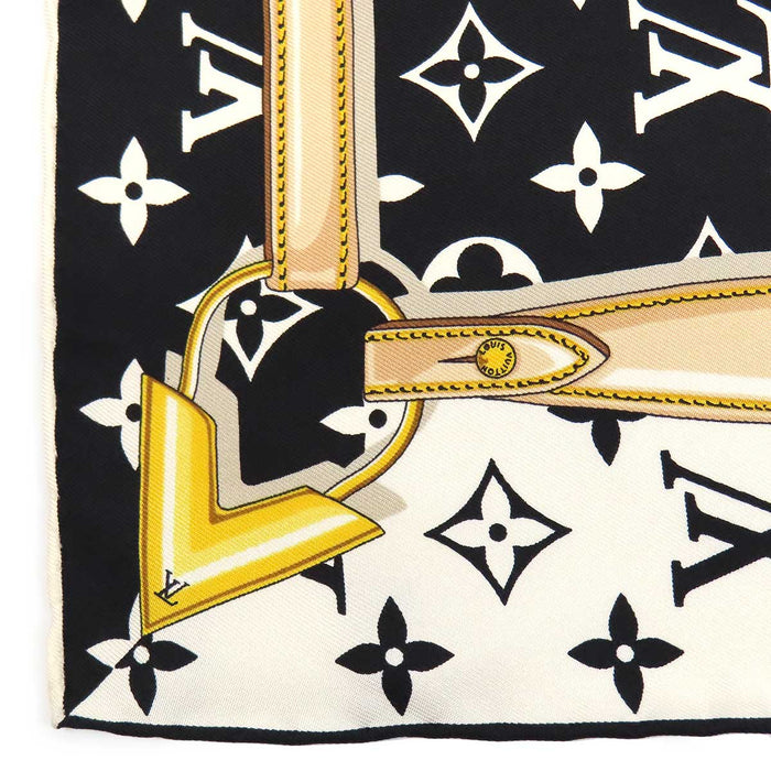 LOUIS VUITTON 
LV シルク 大判 レザーストラップ柄 チェーン柄 パドロック柄 
モノグラム コンフィデンシャル スカーフ