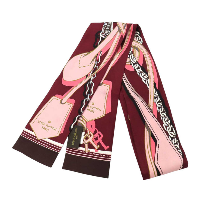 LOUIS VUITTON  
LV logo silk chain pattern, padlock pattern, leather strap pattern  
Bandeau bag accessory motif scarf