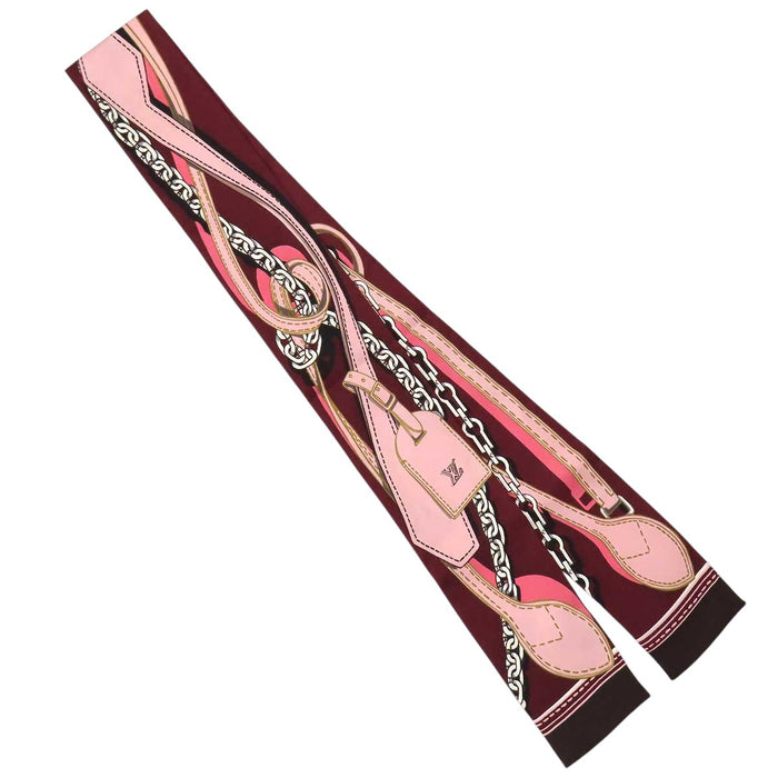 LOUIS VUITTON  
LV logo silk chain pattern, padlock pattern, leather strap pattern  
Bandeau bag accessory motif scarf