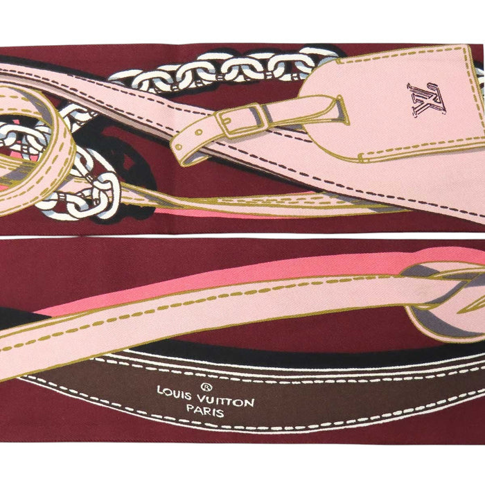 LOUIS VUITTON  
LV logo silk chain pattern, padlock pattern, leather strap pattern  
Bandeau bag accessory motif scarf