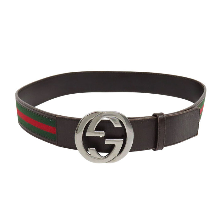 GUCCI 
GG レザー ウェブストライプ シルバーカラー金具 
インターロッキングG シェリーライン ベルト