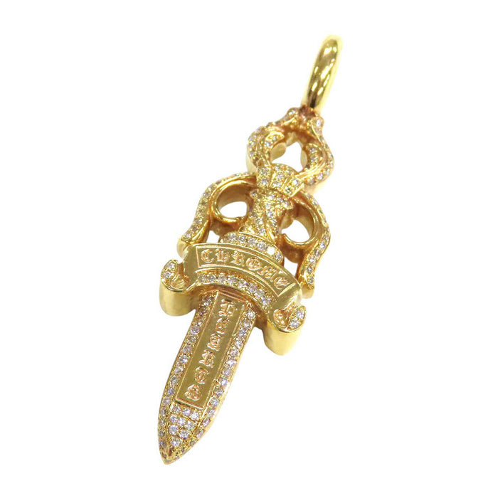 CHROME HEARTS  
CH Double Dagger P Diamond Yellow Gold Engraved 1989  
Double Dagger Pave Diamond Pendant Top 22K