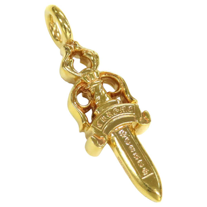 CHROME HEARTS  
CH Double Dagger P Diamond Yellow Gold Engraved 1989  
Double Dagger Pave Diamond Pendant Top 22K