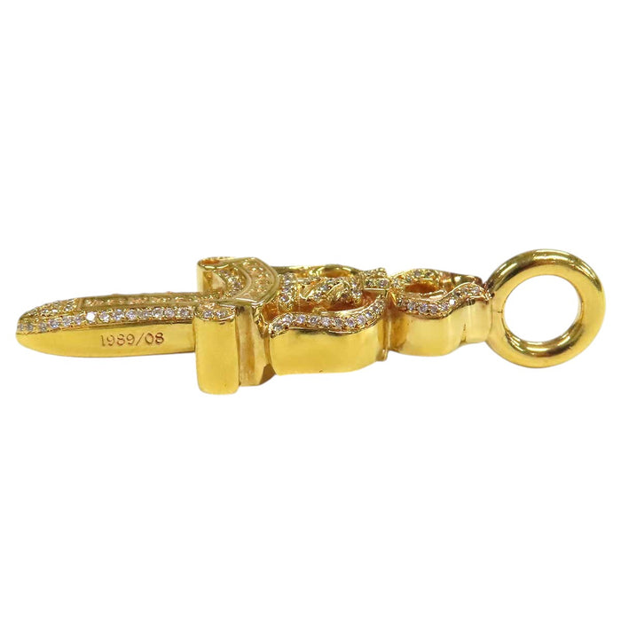 CHROME HEARTS  
CH Double Dagger P Diamond Yellow Gold Engraved 1989  
Double Dagger Pave Diamond Pendant Top 22K