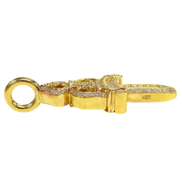 CHROME HEARTS  
CH Double Dagger P Diamond Yellow Gold Engraved 1989  
Double Dagger Pave Diamond Pendant Top 22K