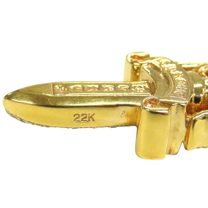 CHROME HEARTS  
CH Double Dagger P Diamond Yellow Gold Engraved 1989  
Double Dagger Pave Diamond Pendant Top 22K