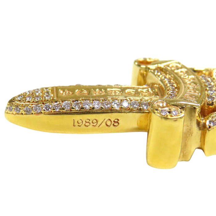 CHROME HEARTS  
CH Double Dagger P Diamond Yellow Gold Engraved 1989  
Double Dagger Pave Diamond Pendant Top 22K