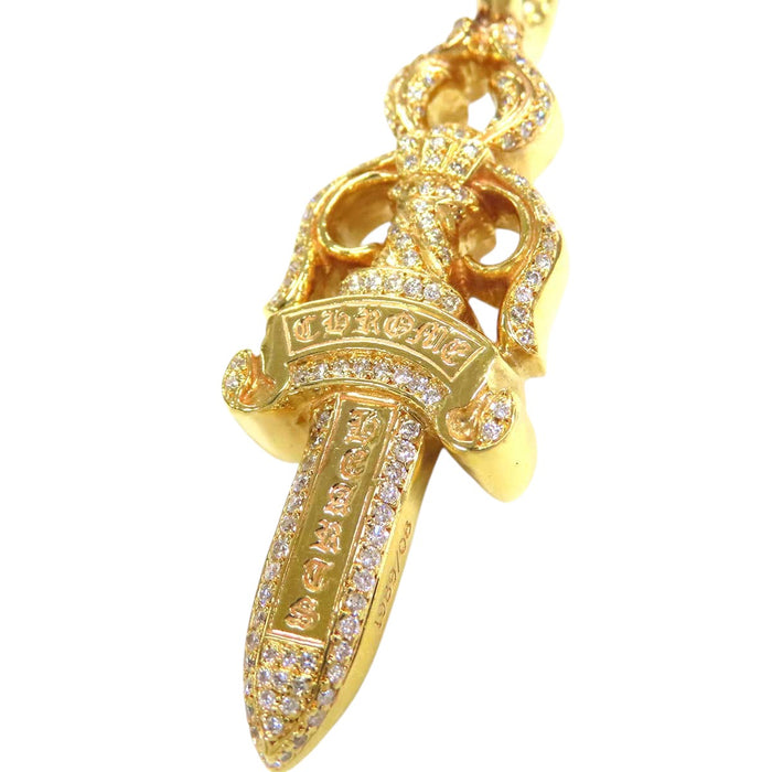 CHROME HEARTS  
CH DOUBLE DAGGER P DIA Or jaune Gravure 1989  
Pendentif Double Dague Pavé Diamants 22K