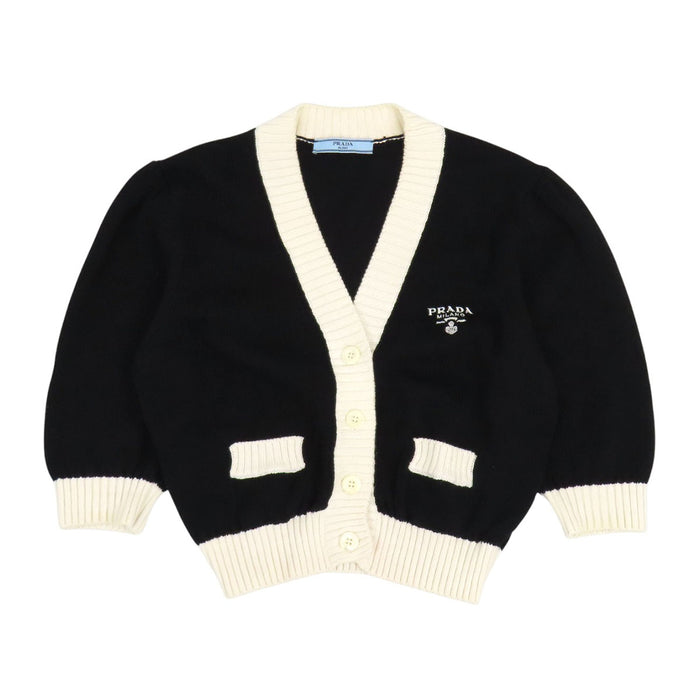PRADA  
Logo rib trim knit half-sleeve  
Cropped cotton cardigan
