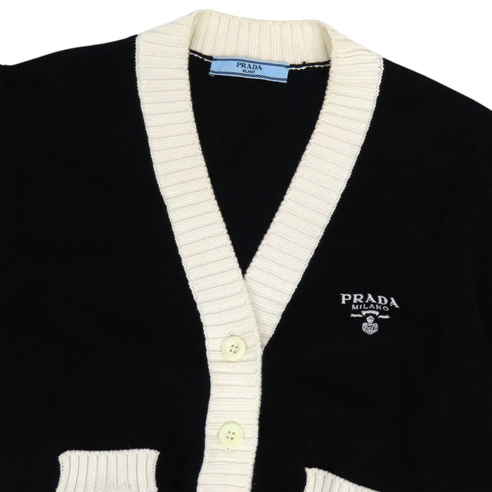 PRADA  
Logo rib trim knit half-sleeve  
Cropped cotton cardigan