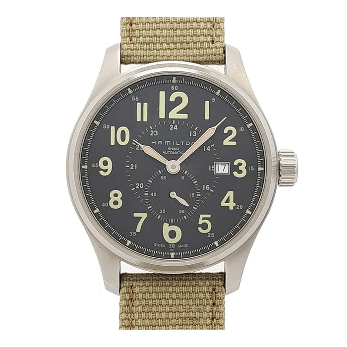 HAMILTON  
Khaki Field Officer  
With box and warranty card