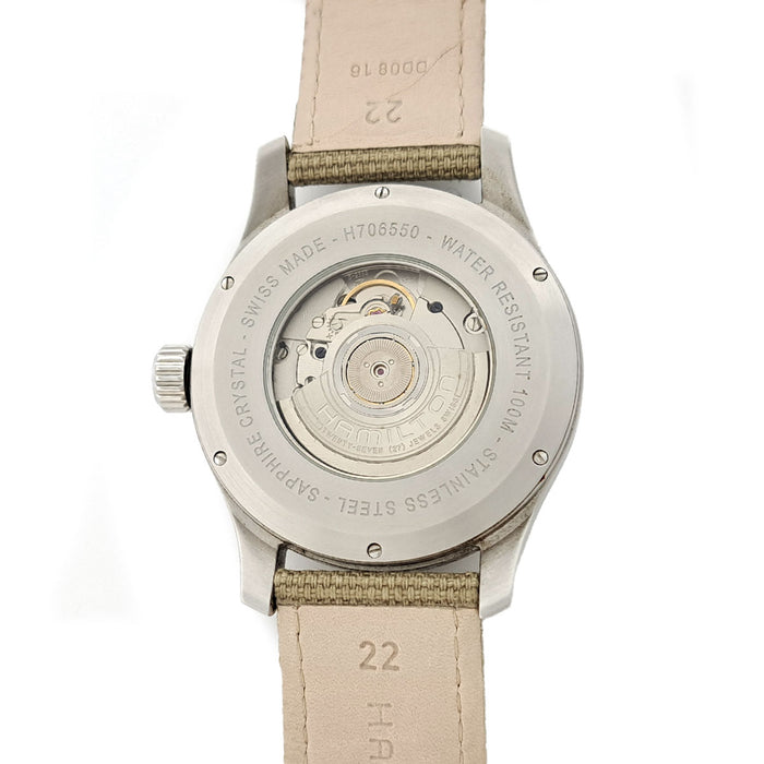 HAMILTON  
Khaki Field Officer  
With box and warranty card