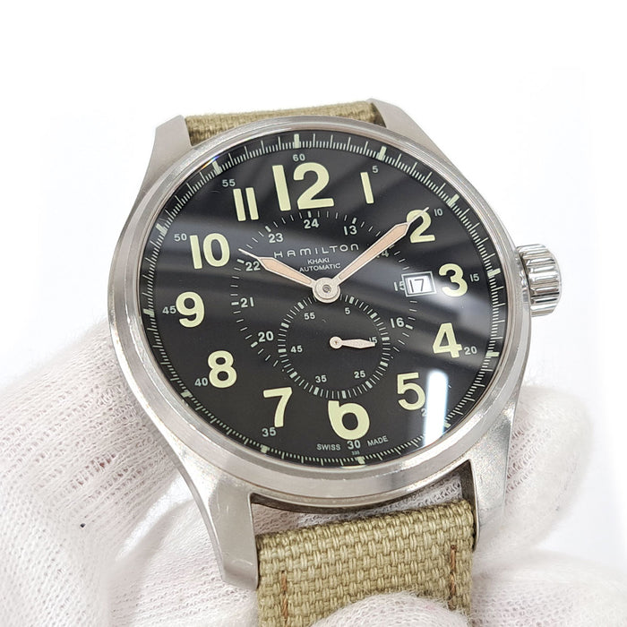 HAMILTON  
Khaki Field Officer  
With box and warranty card