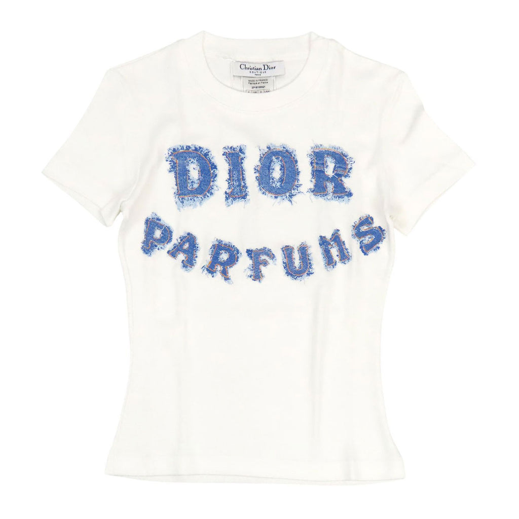 Christian Dior Tシャツ Dior Parfums Dior Cotton DIOR PARFUMS Denim-Style Logo T-Shirt Christian Dior