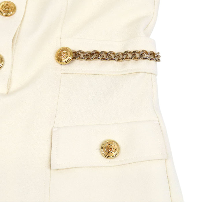 GUCCI  
Chain button with gold-colored hardware  
Double G short-sleeve dress