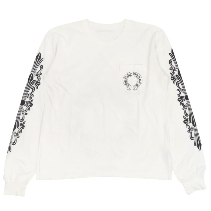 CHROME HEARTS 
スクロールラベル FUCKYOU コットン クルーネック 
袖フローラル ホースシュー ロングスリーブ Tシャツ
