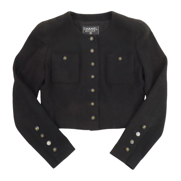 CHANEL  
P95 COCO CC Coco Button Wool  
Coco Mark Vintage Tweed Collarless Jacket