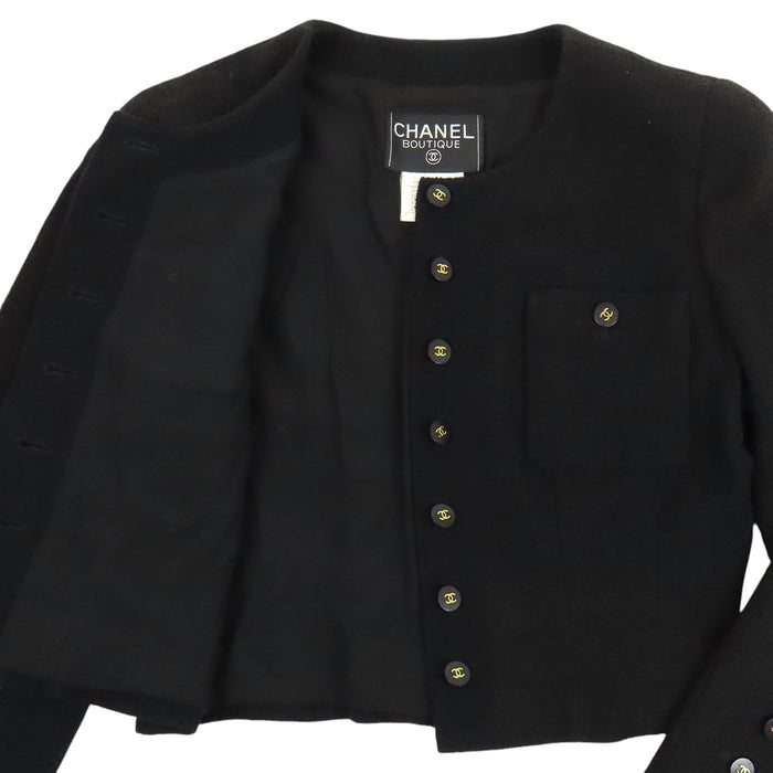 CHANEL  
P95 COCO CC Coco Button Wool  
Coco Mark Vintage Tweed Collarless Jacket