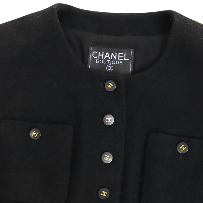 CHANEL  
P95 COCO CC Coco Button Wool  
Coco Mark Vintage Tweed Collarless Jacket