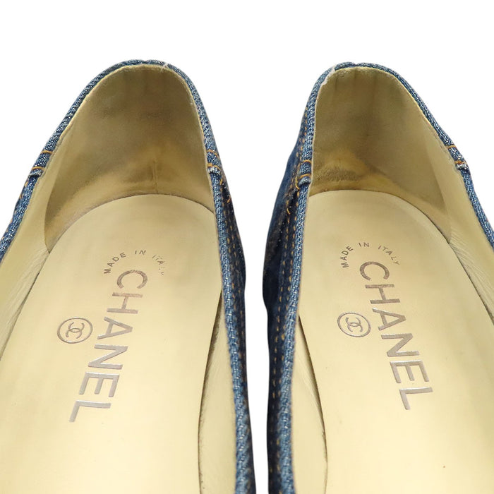 CHANEL  
COCO CC Logo Flat Ballet Shoes  
Coco Mark Denim Ballerina Pumps