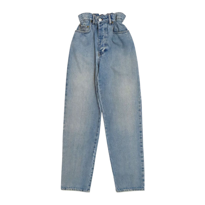 MIUMIU  
Tapered Cotton Printed  
Logo Waist-Gathered Denim Pants