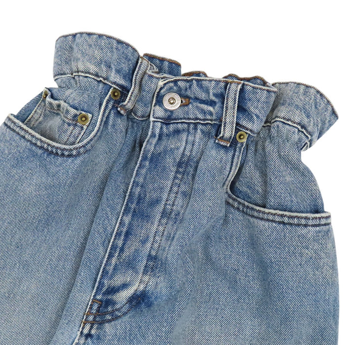MIUMIU  
Tapered Cotton Printed  
Logo Waist-Gathered Denim Pants