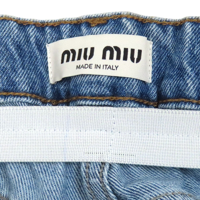 MIUMIU  
Tapered Cotton Printed  
Logo Waist-Gathered Denim Pants