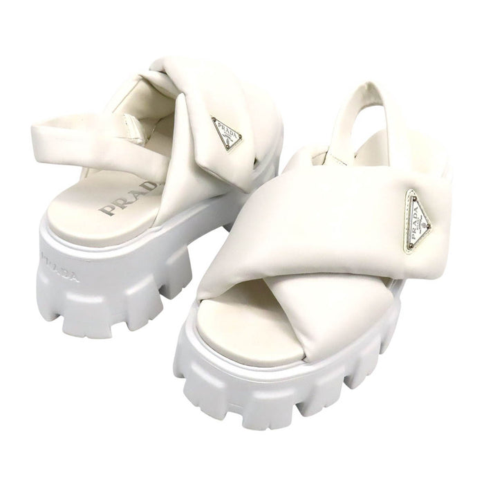 PRADA  
Triangle Logo Platform Silver Color Hardware  
Monolith Padded Leather Sandals