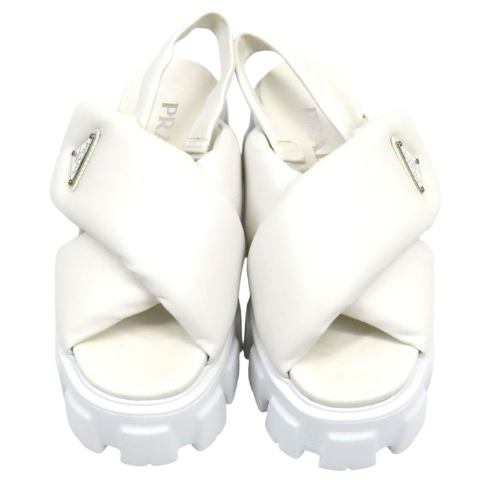 PRADA  
Triangle Logo Platform Silver Color Hardware  
Monolith Padded Leather Sandals