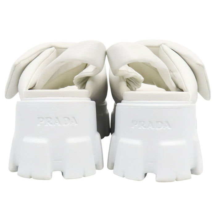 PRADA  
Triangle Logo Platform Silver Color Hardware  
Monolith Padded Leather Sandals