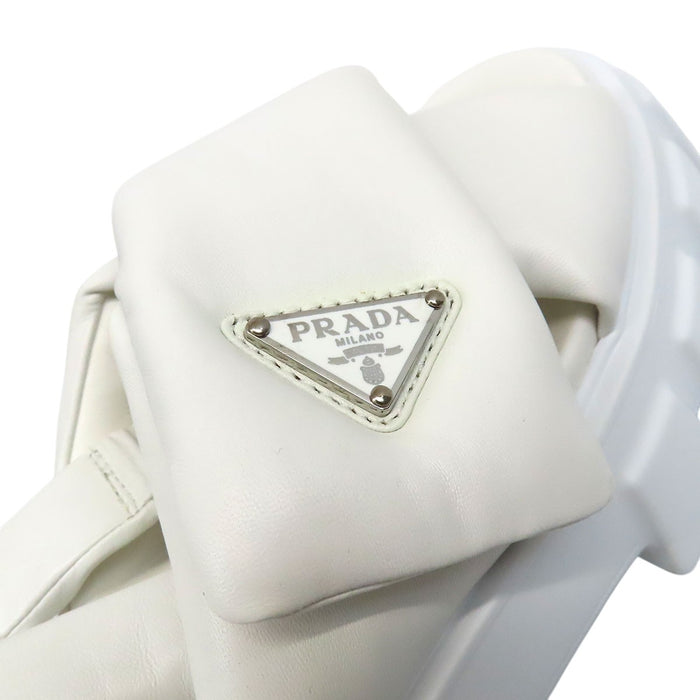PRADA  
Triangle Logo Platform Silver Color Hardware  
Monolith Padded Leather Sandals