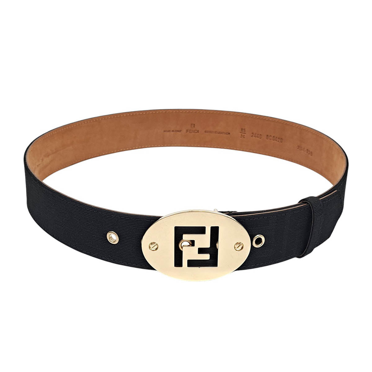 FENDI FF金具バックル ショートパンツ ブラック 38 FENDI FFバックル キャンバス ベルト ゴールドカラー金具 FFロゴ