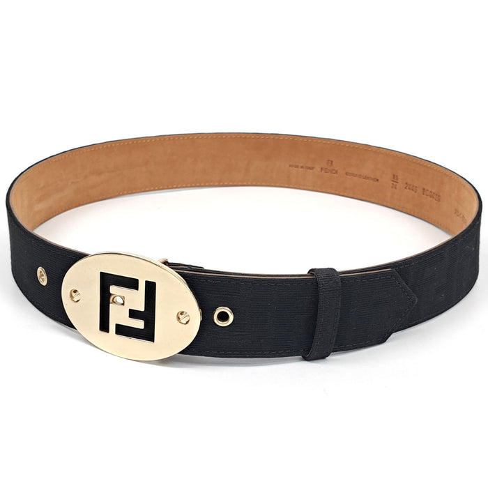 FENDI 
FF Buckle Canvas Belt Gold-tone Hardware 
FF Logo Belt