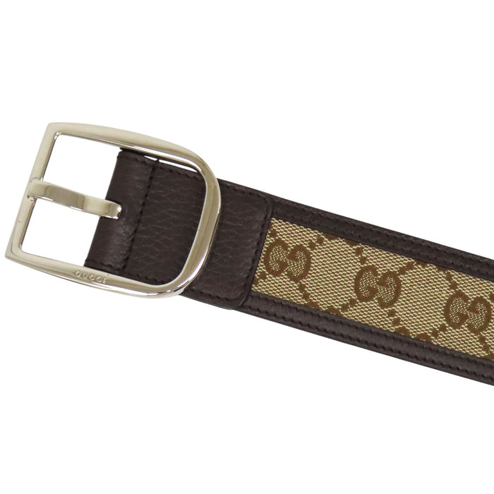 GUCCI 
総柄 ロゴ シルバーカラーメタル 
GG キャンバス レザー ベルト
