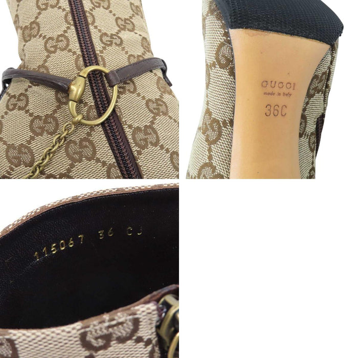 GUCCI 
ロゴ 総柄 サイドジップ チェーン ゴールドカラーメタル 
GG キャンバス ホースビット ブーツ