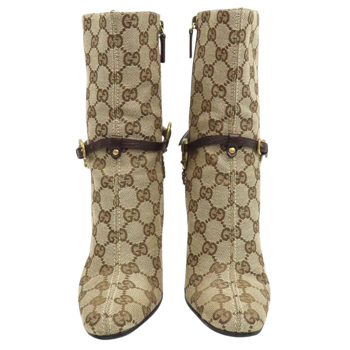 GUCCI 
ロゴ 総柄 サイドジップ チェーン ゴールドカラーメタル 
GG キャンバス ホースビット ブーツ