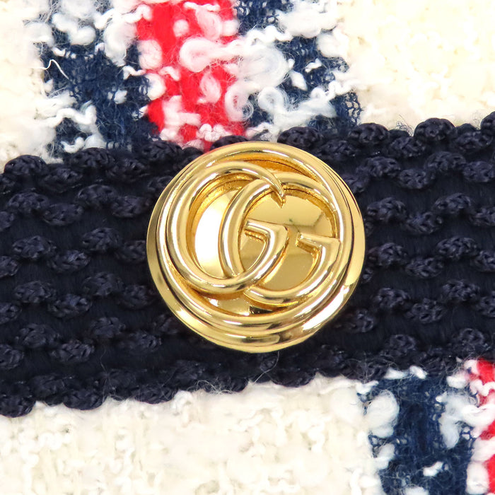 GUCCI 
インターロッキングG GG シングルブレスト ゴールドカラー 
チェック柄 ツイード ノーカラー ジャケット