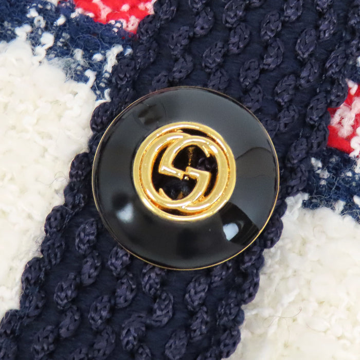 GUCCI 
インターロッキングG GG シングルブレスト ゴールドカラー 
チェック柄 ツイード ノーカラー ジャケット