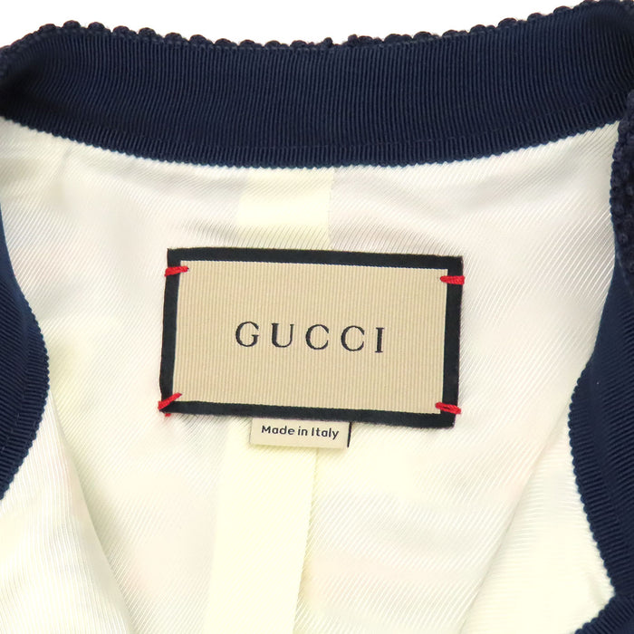 GUCCI 
インターロッキングG GG シングルブレスト ゴールドカラー 
チェック柄 ツイード ノーカラー ジャケット
