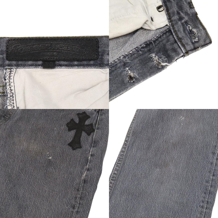 CHROME HEARTS 
LEVI'S CH クロスボール ボタン ホースシュー レザー シルバー 
リーバイス 501 クロスパッチ デニムパンツ