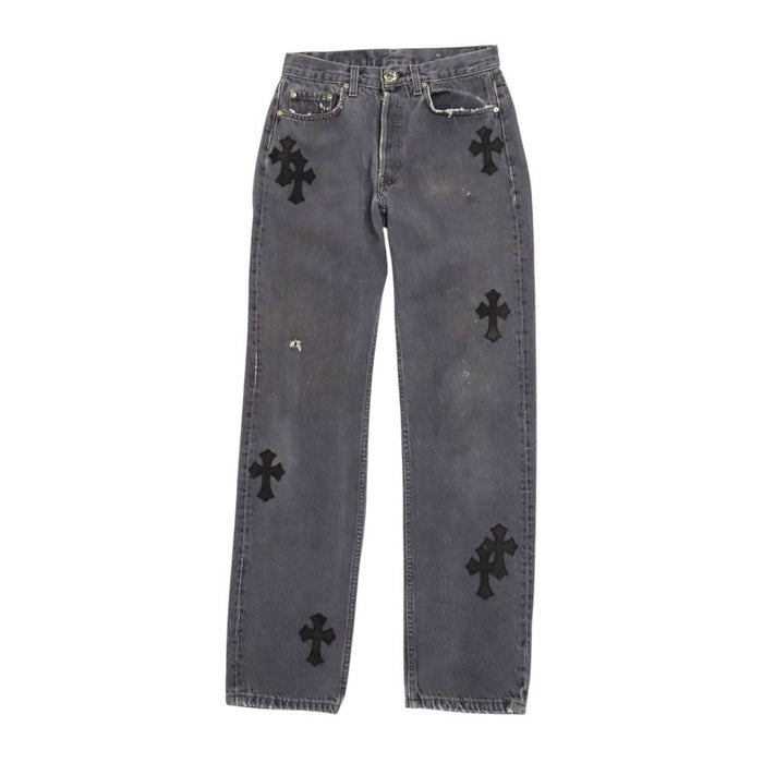 CHROME HEARTS 
LEVI'S CH クロスボール ボタン ホースシュー レザー シルバー 
リーバイス 501 クロスパッチ デニムパンツ