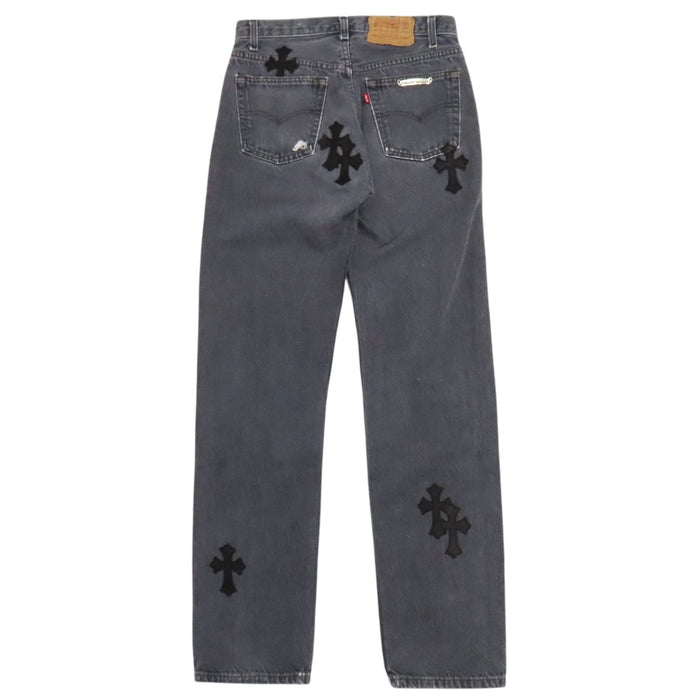 CHROME HEARTS 
LEVI'S CH クロスボール ボタン ホースシュー レザー シルバー 
リーバイス 501 クロスパッチ デニムパンツ