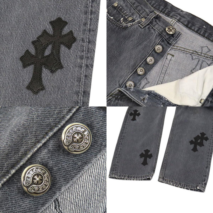CHROME HEARTS 
LEVI'S CH クロスボール ボタン ホースシュー レザー シルバー 
リーバイス 501 クロスパッチ デニムパンツ