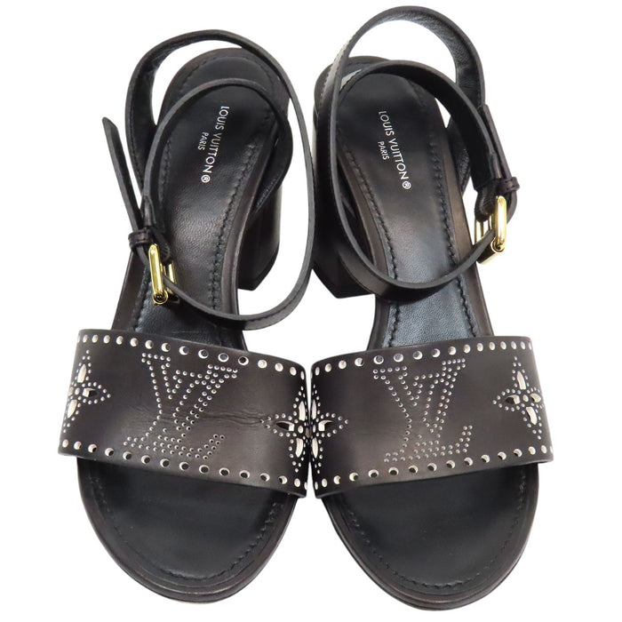 LOUIS VUITTON 
LV パンチング ヒール ゴールドカラー 
ホライゾン ライン サンダル