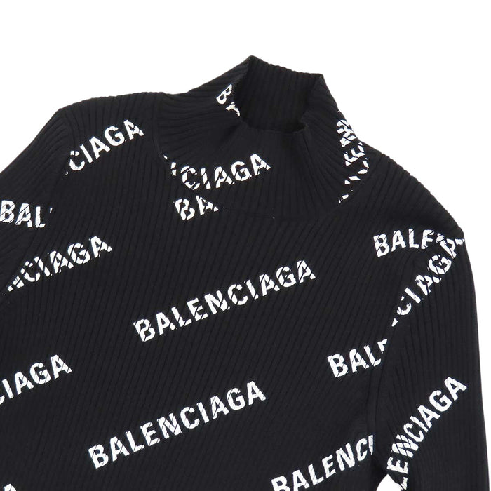 BALENCIAGA 
ハイネック ナイロン リブ タイト 総柄 
ロゴ 総柄 ワンピース